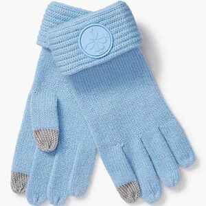 Kate Spade Logo Waffle Tech Gloves in “frosty sky” blue color.